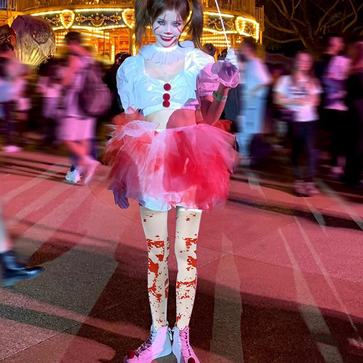 PALAY 2 Pairs Halloween Stockings Blood Stained Thigh High Socks Zombie Decoration Halloween Costume for Girls Women Cosplay Party Vivid Horror Pranks Socks PALAY 2 Pairs Halloween Stockings Blood Stained Thigh High Socks Zombie Decoration Halloween Costume for Girls Women Cosplay Party Vivid Horror Pranks Socks